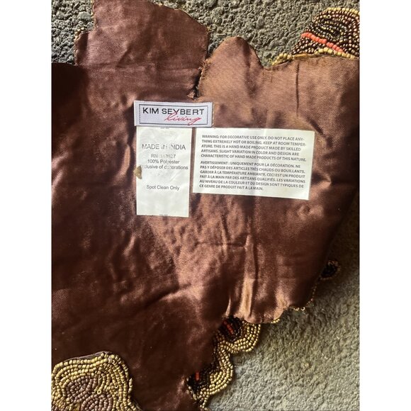 Autumn KIM SEYBERT Leaves Forest Rust Red Green Beaded Table Runner 45" x 20" - Picture 8 of 8